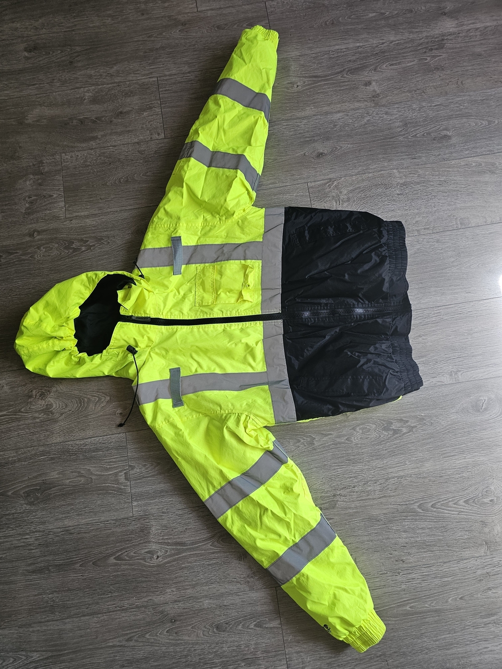 High-Visibility Yellow & Black Hooded Safety Jacket